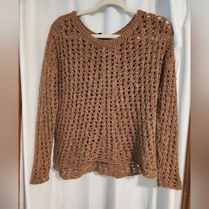 American Eagle Outfitters Tan Open-Knit Sweater